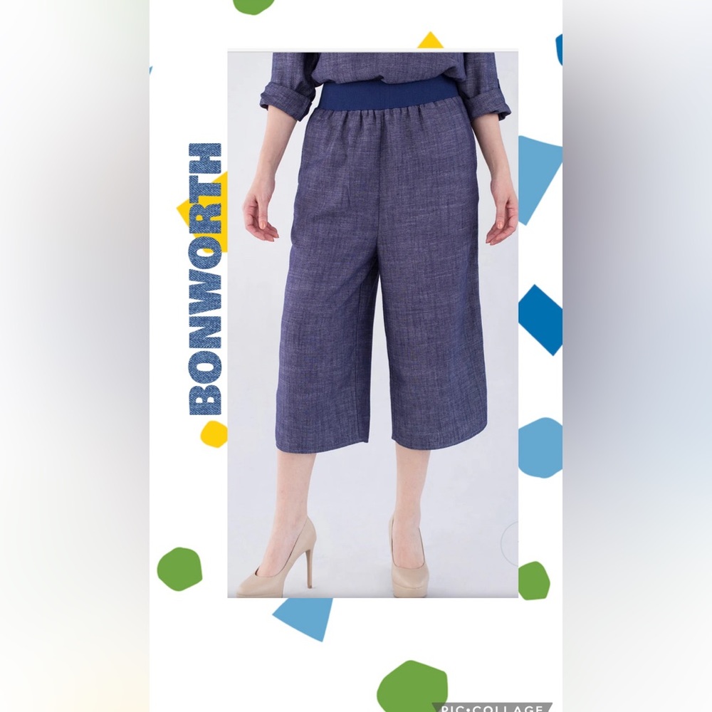 🌈 BONWORTH 🌈NWOT/ Seaside Linen Ladies Blue Capris w tulip hems. Slip ons SZ:S